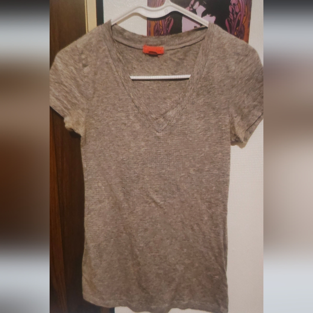 Gray V-Neck Women's Top